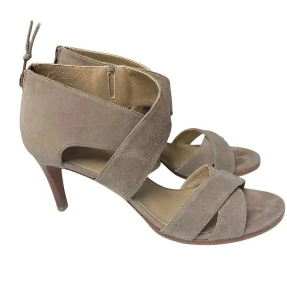 Stuart Weitzman Hug Me CrissCross Sandal Pump Suede Taupe Size 8 - Picture 3 of 11